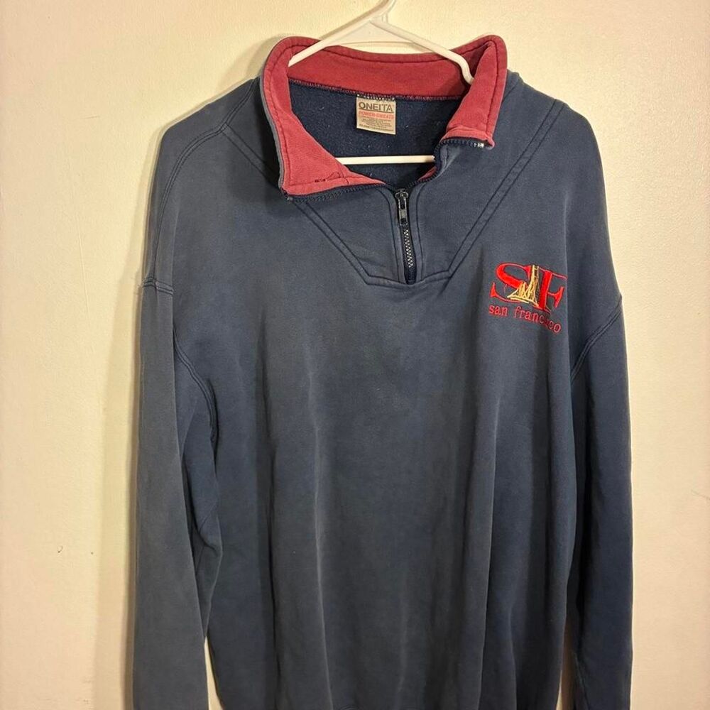 Oneita Men's Navy and Blue Sweatshirt